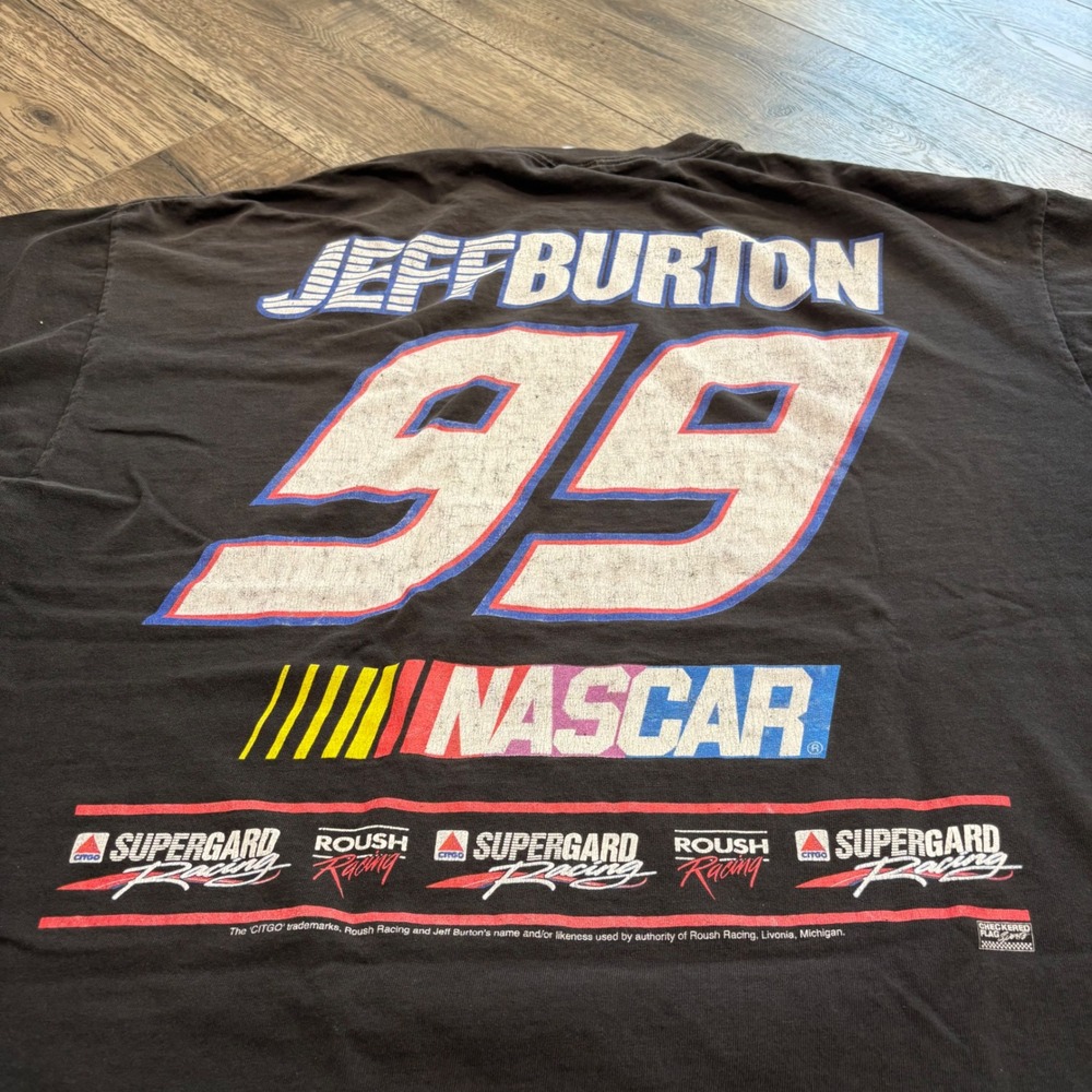 Delta Jeff Burton NASCAR T Shirt Mens 2XL Black Y2K Supergard Racing‎ 99 Roush - Picture 7 of 11